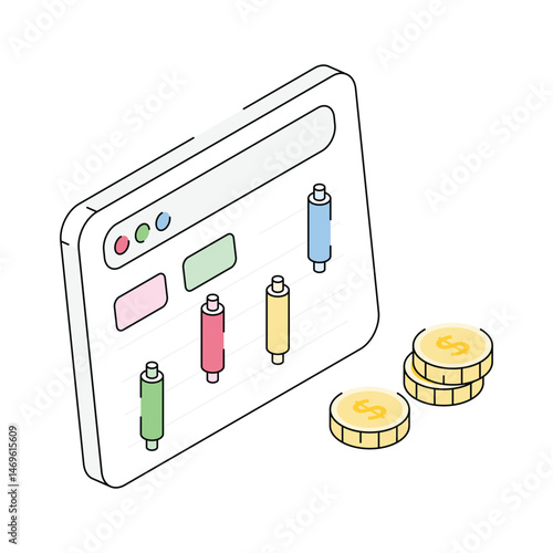 Premium isometric outline icon showing stock exchange