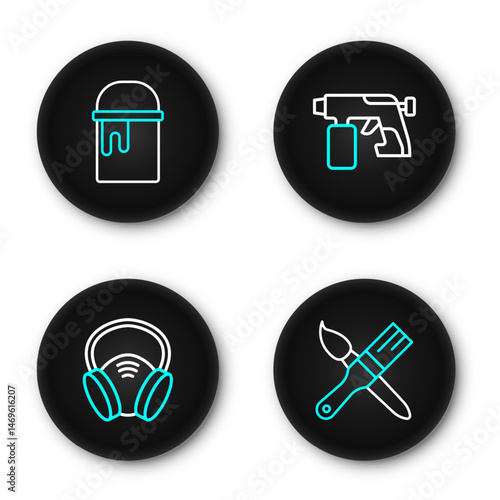 Set line Paint brush, Gas mask, spray gun and bucket icon. Vector