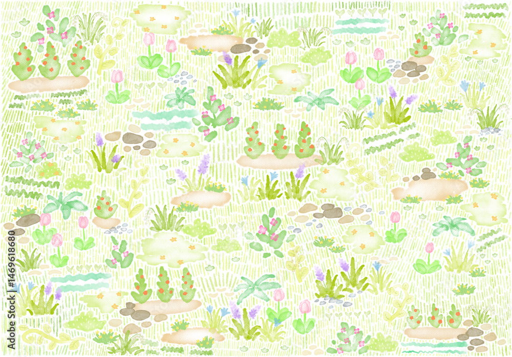 Obraz premium Flower and grasses seamless pattern stock. Spring summer floral field background
