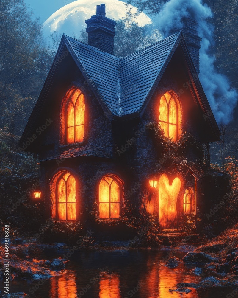 Fototapeta premium Haunted cottage at night
