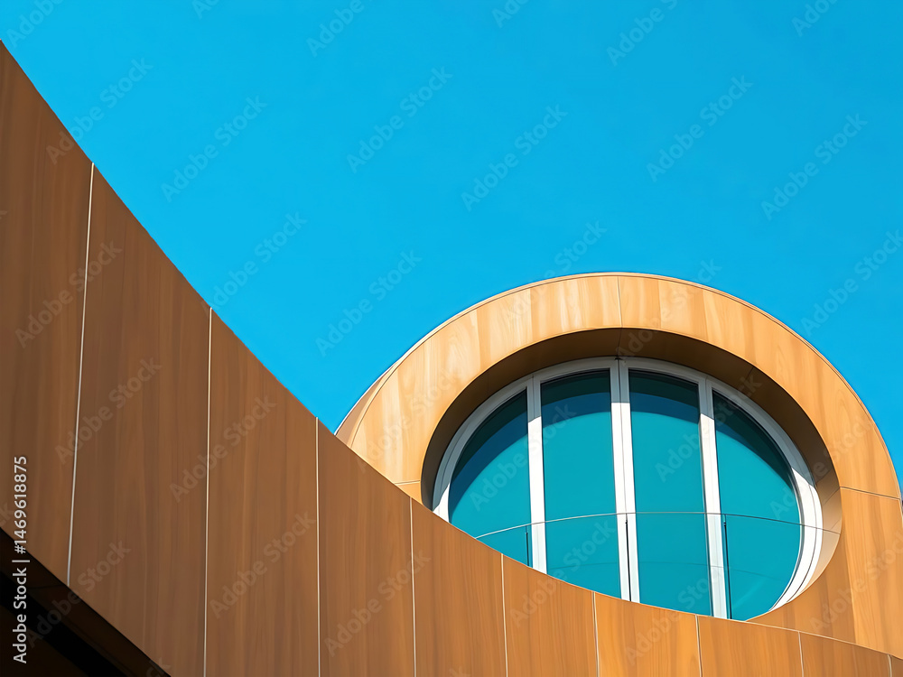 Obraz premium Modern Architectural Design Curved building with blue sky