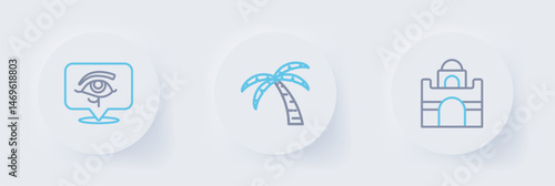 Set line Egyptian house, Scarab and Eye of Horus icon. Vector