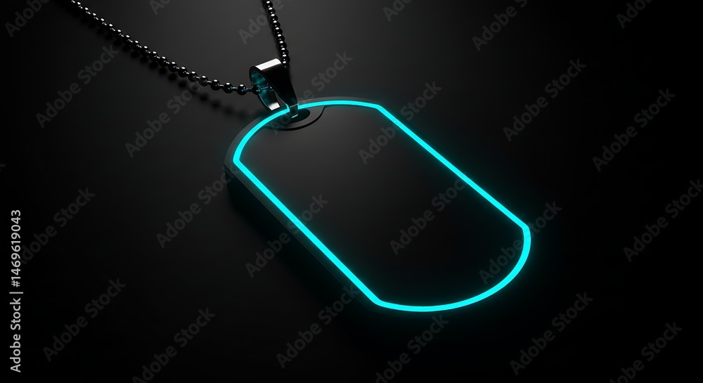 Fototapeta premium Glowing Dog Tag Pendant on Black Background