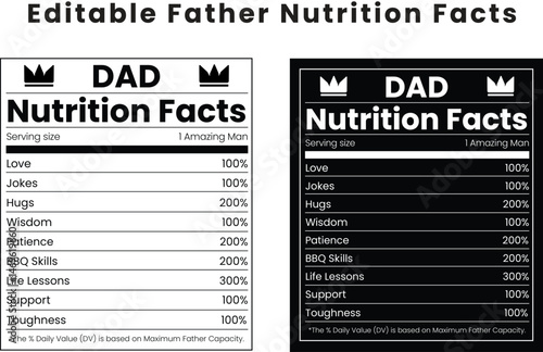 Dad Nutrition Facts - Father's Day nutrition facts vector