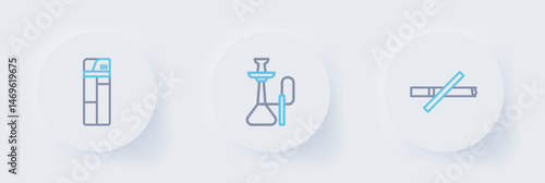 Set line No smoking, Hookah and Lighter icon. Vector