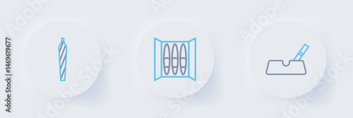 Set line Ashtray with cigarette, Cigar and Marijuana joint, spliff icon. Vector