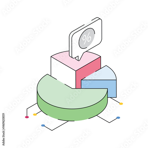 A well designed isometric icon of market shares