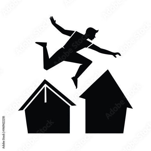 Parkour Artist Leaping Between Two Rooftops