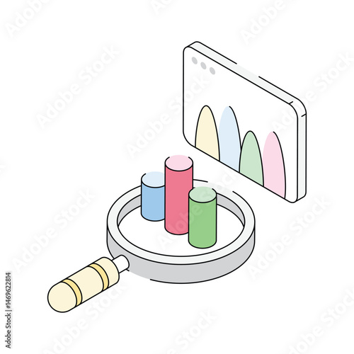 A handy isometric icon showing data analysis