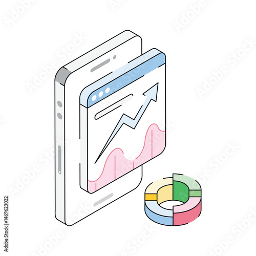 Ready to use isometric outline icon denoting online infographics