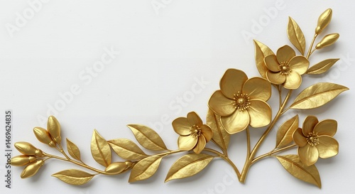 Wallpaper Mural Exquisite golden floral corner decoration, a stunning artistic design featuring detailed flowers, leaves, and buds, perfect for elegant design elements. Torontodigital.ca