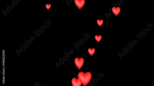 social media emoji, love react animation with alpha channel, red love heart emoji transparent background. social media love reaction. social media live streaming on black background. love flying  loop