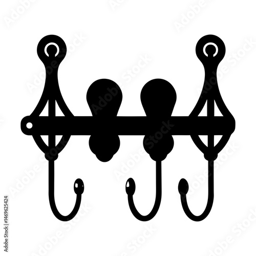 Black silhouette vector illustration of decorative wall hooks in various styles