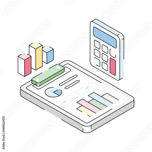 Get your hands on this isometric icon of business calculation