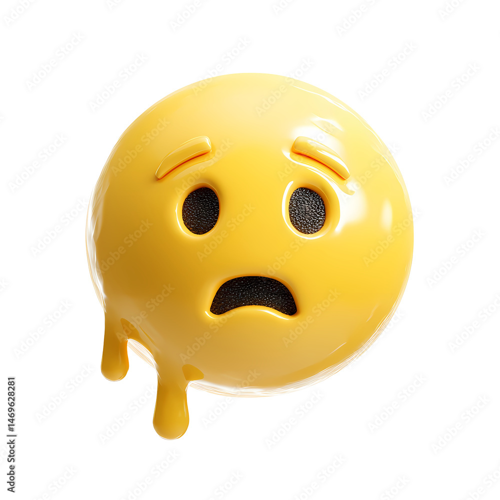 Fototapeta premium 3D Render of a Worried Emoji with Dripping Yellow Paint on Transparent Background