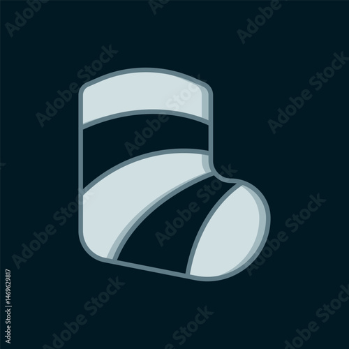 Line Gypsum cast medical health broken leg icon isolated on black background. Flat filled outline style with shadow. Vector
