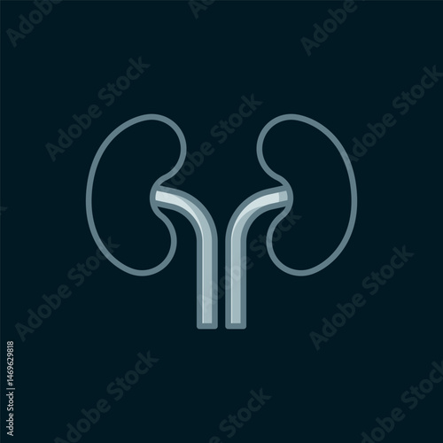 Line Human kidneys icon isolated on black background. Flat filled outline style with shadow. Vector