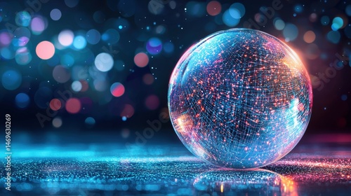 Futuristic Abstract Sphere with Holographic Elements and Lights