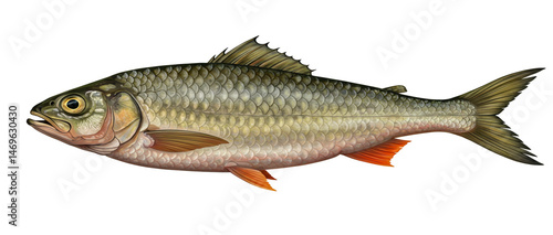 Realistic illustration of a common roach fish isolated on a clean white background for educational purposes