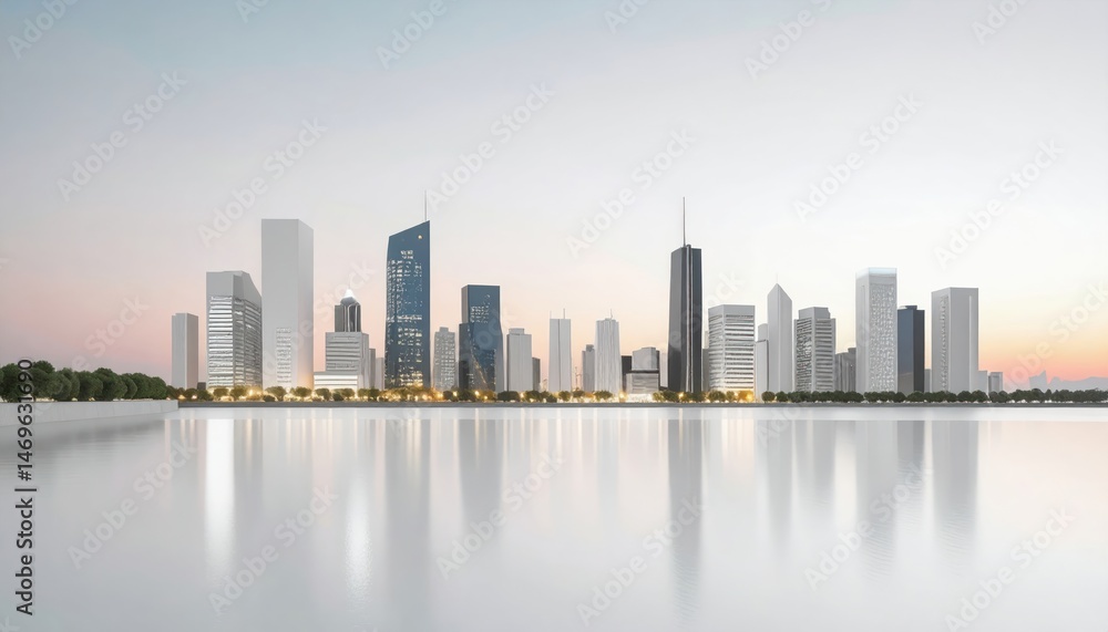 Fototapeta premium City Skyline Reflection at Sunset