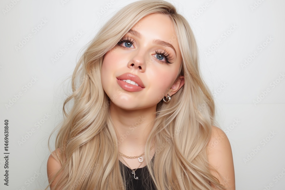 Naklejka premium A woman with long blonde hair wearing a black top