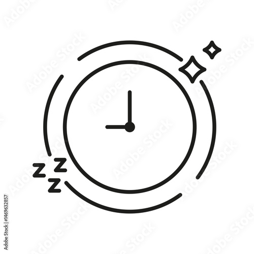 Clock With Sleep And Sparkle Icon. Sleep Schedule, Restful Sleep, And Nighttime Routine Outline Symbol. Sleep Hygiene And Relaxation. Editable Stroke. Isolated Vector Illustration