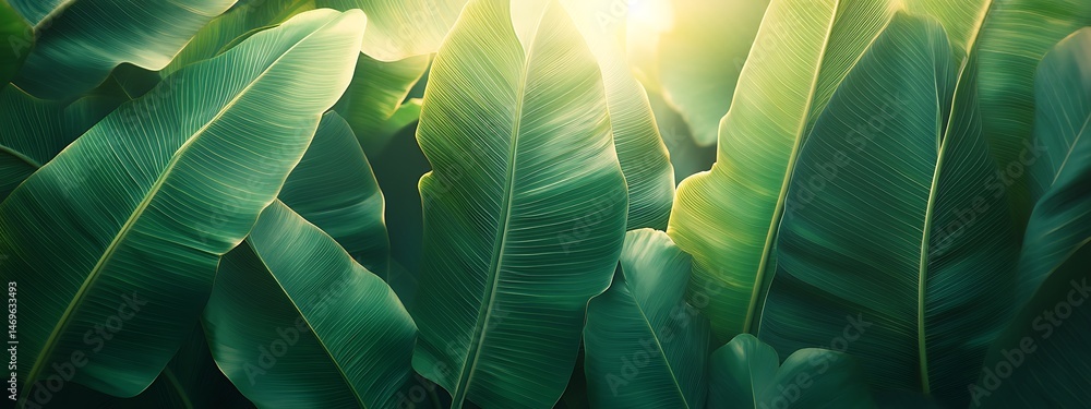 Obraz premium Tropical banana leaves sunlight background nature