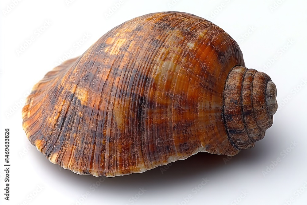 Close-up of a sea snail shell. Detailed spiral, patterned exterior Close-up of a sea snail shell. Detailed spiral, patterned exterior
