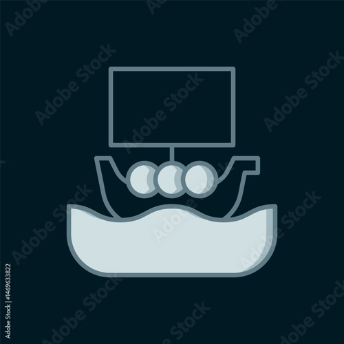 Line Ancient viking scandinavian drakkar icon isolated on black background. Viking transport ship. Flat filled outline style with shadow. Vector