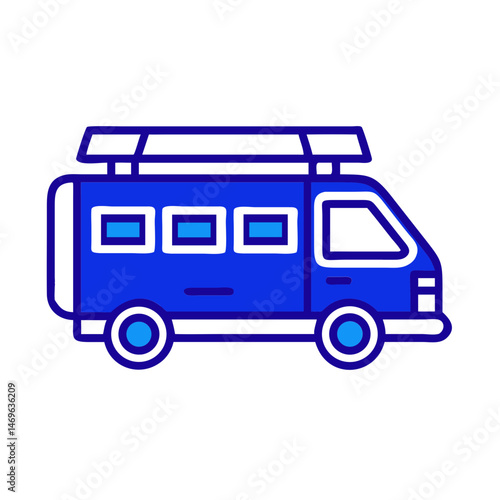 Camper van with roof tent icon in outline with color fill style.