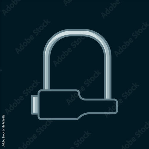 Line Bicycle lock U shaped industrial icon isolated on black background. Flat filled outline style with shadow. Vector