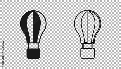 Black Hot air balloon icon isolated on transparent background. Air transport for travel. Vector
