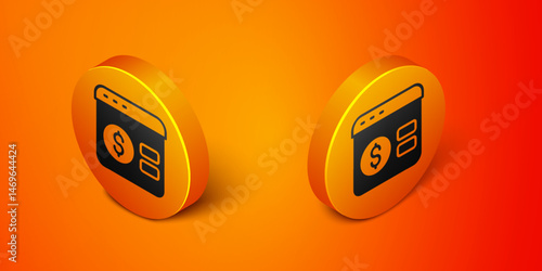 Isometric Online poker table game icon isolated on orange background. Online casino. Orange circle button. Vector