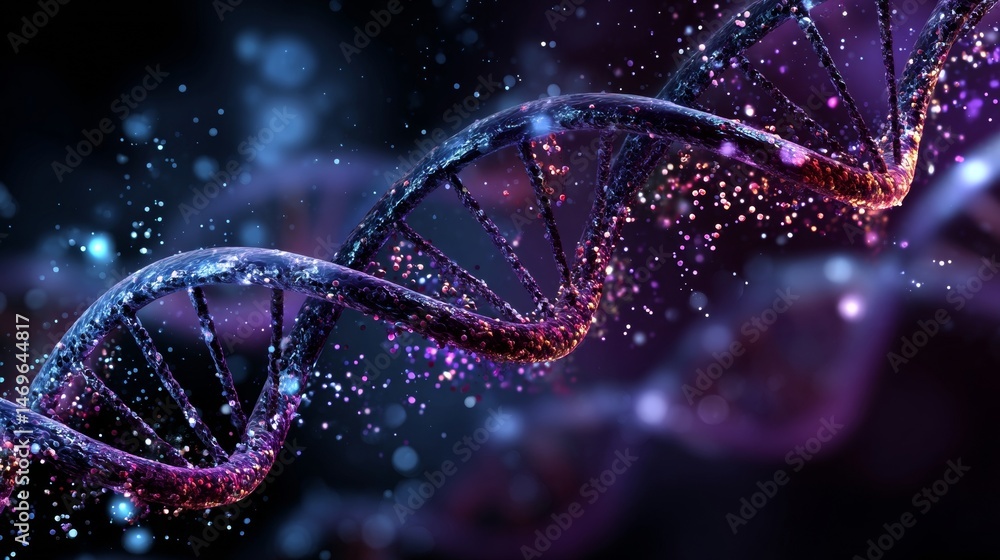 glowing dna helix: microscopic 3d render of genetic code glowing dna helix: microscopic 3d render of genetic code