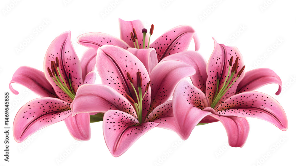 Naklejka premium Elegant Pink Lily Flower Bouquet Isolated on Transparent Background for Floral Design Inspiration