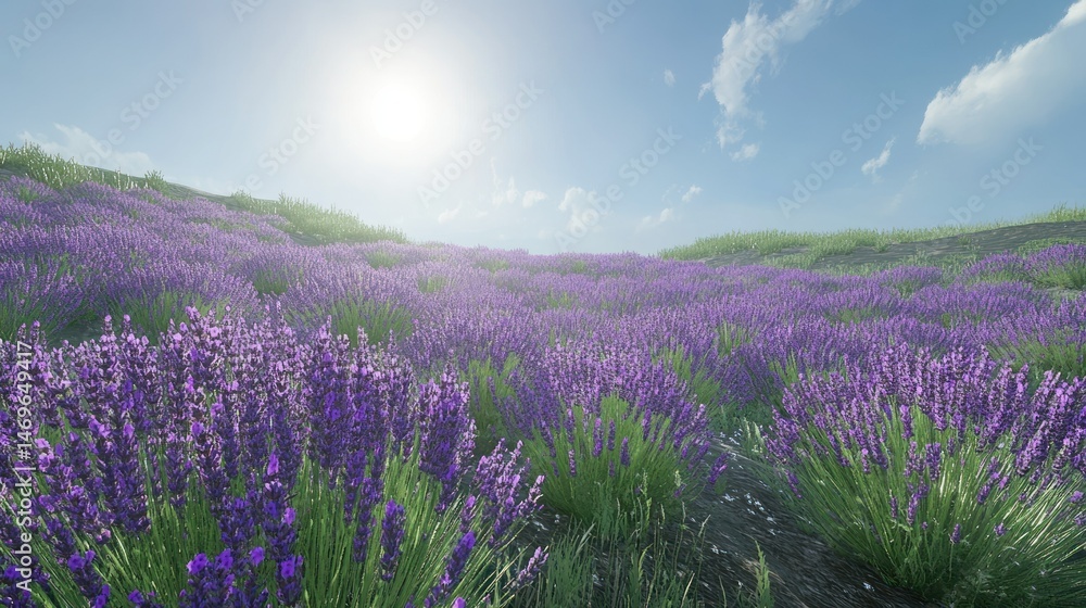 Naklejka premium Lavender field under a bright sun