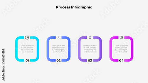 Colorful infographic showing four sequential steps with icons, perfect for visualizing workflows, planning stages, or corporate presentations