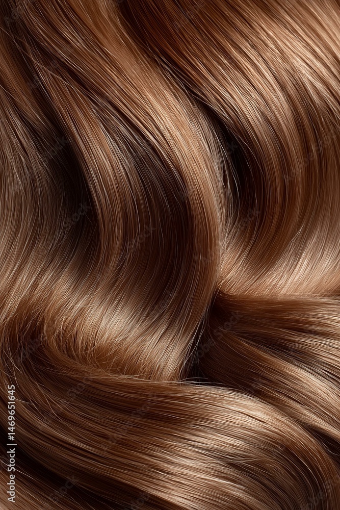 Fototapeta premium Close-up view of luxurious, wavy brown hair texture showcasing its shine and depth.