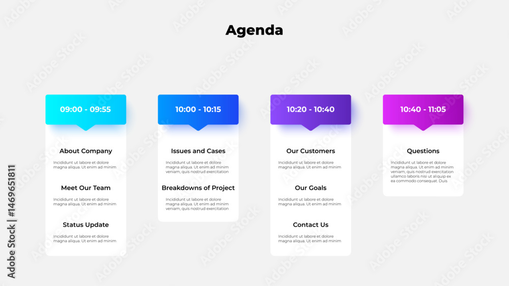 Business agenda template with divisions for time slots, activities, and key topics. Perfect for team meetings, event planning, and professional organization setup Business agenda template with divisions for time slots, activities, and key topics. Perfect for team meetings, event planning, and professional organization setup
