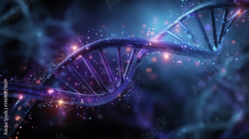 glowing dna helix: microscopic 3d render of genetic code