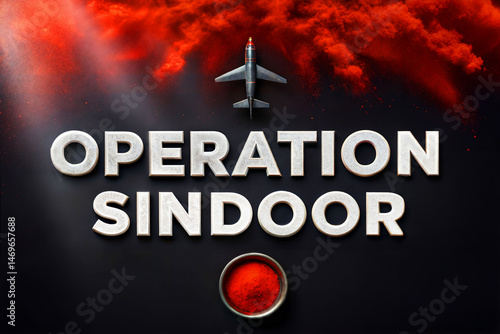Dark themed Operation Sindoor graphic with fighter jet silhouette and red clouds, capturing secrecy, bravery, and strength of India’s aerial missions photo