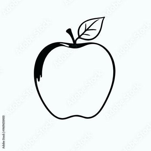 line art apple with leaf on white background