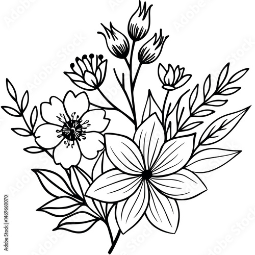 Minimalist Wildflower Silhouette Clipart Elegant Watercolor Floral Design Silhouette