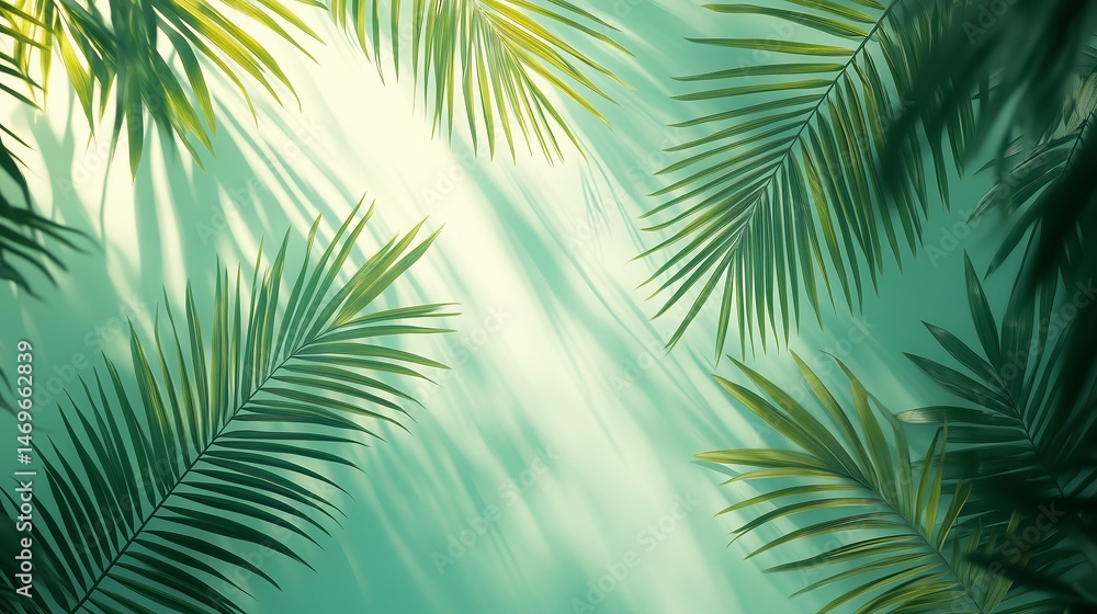 Minimal Palm Leaf Pattern with Sunlight Effect in Tropical Color Palette for Summer Themes Minimal Palm Leaf Pattern with Sunlight Effect in Tropical Color Palette for Summer Themes