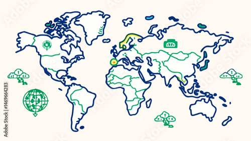 vector illustration of world map. continents of the world. travel by continents