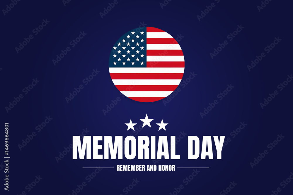 USA Memorial day cover, background design with American flag and star on dark gradient blue background. American remember and honor background. USA Memorial day cover, background design with American flag and star on dark gradient blue background. American remember and honor background.
