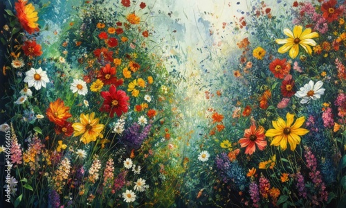 Artistic Painting Of Wildflowers In Colorful Abstract Style