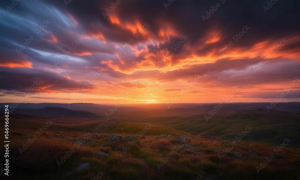 Fototapeta premium Glorious Sunrise Over Peaceful Ocean Horizon With Colorful Clouds