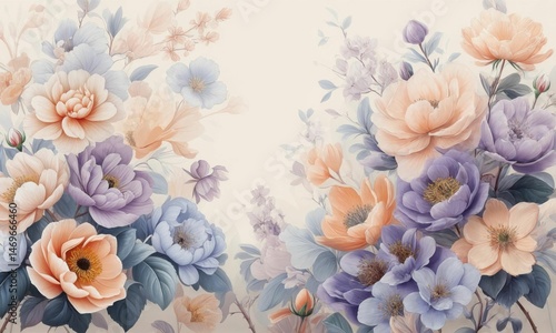 Vintage Style Floral Pattern With Delicate Roses And Peonies