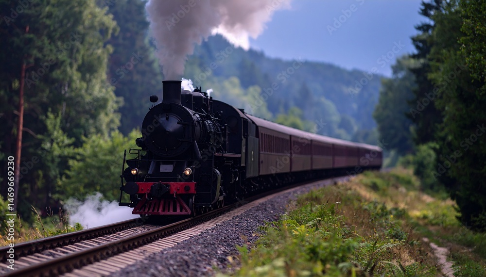 Obraz premium Tren de vapor clasico en el bosque